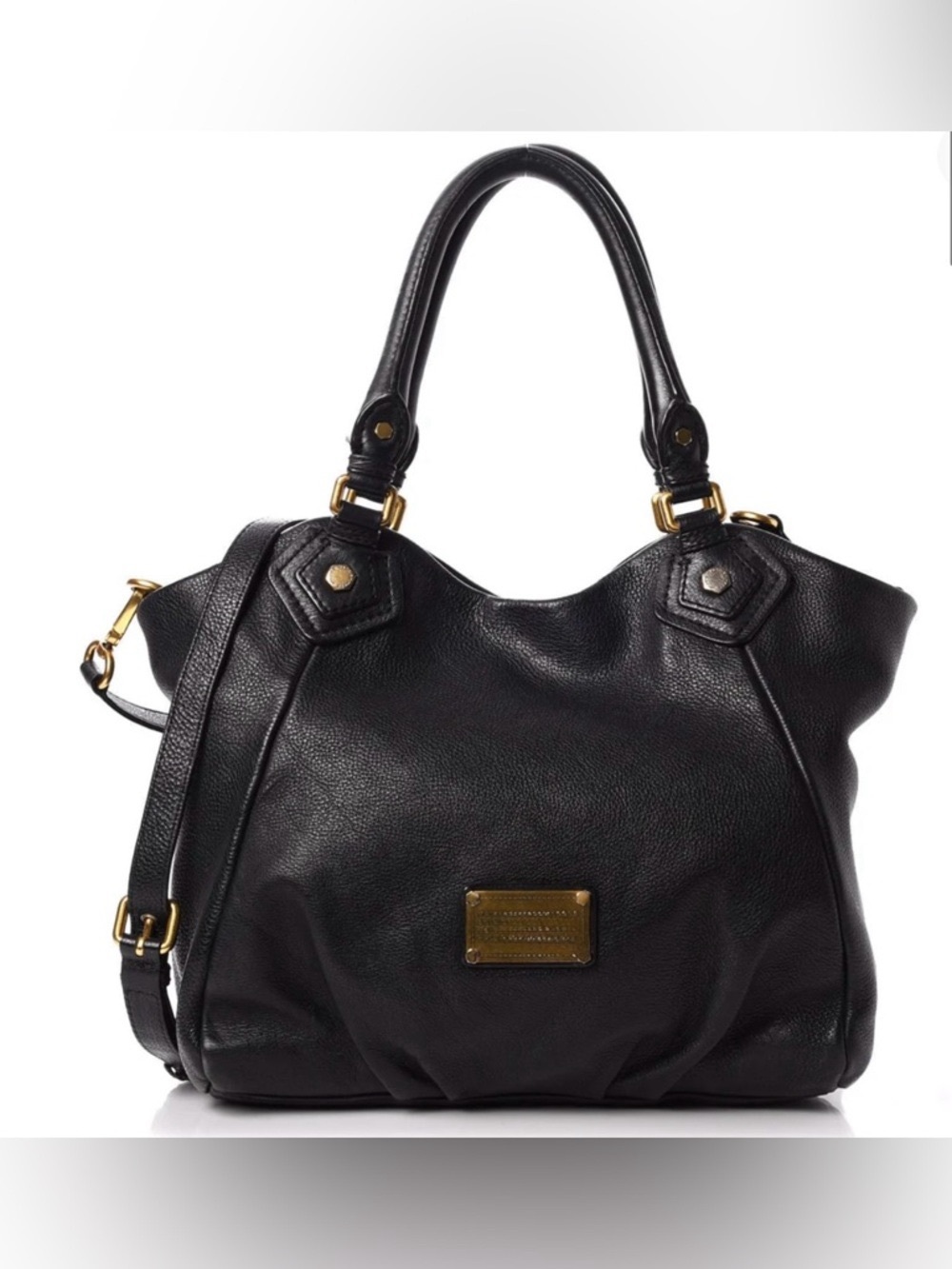 Marc by Marc Jacobs Classic Q Fran Black Leather Tote Handbag with Gold Hardware